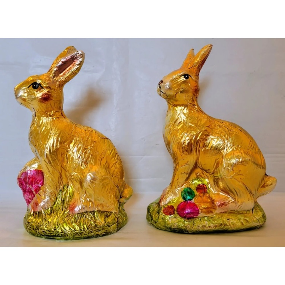 2x Easter Bunny Decoration Faux Gold Foil Wrapped Figurine Figure 5.5" Set Decor
